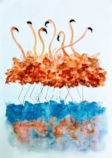 Dancing Cranes, painting by Narendra Gangakhedkar