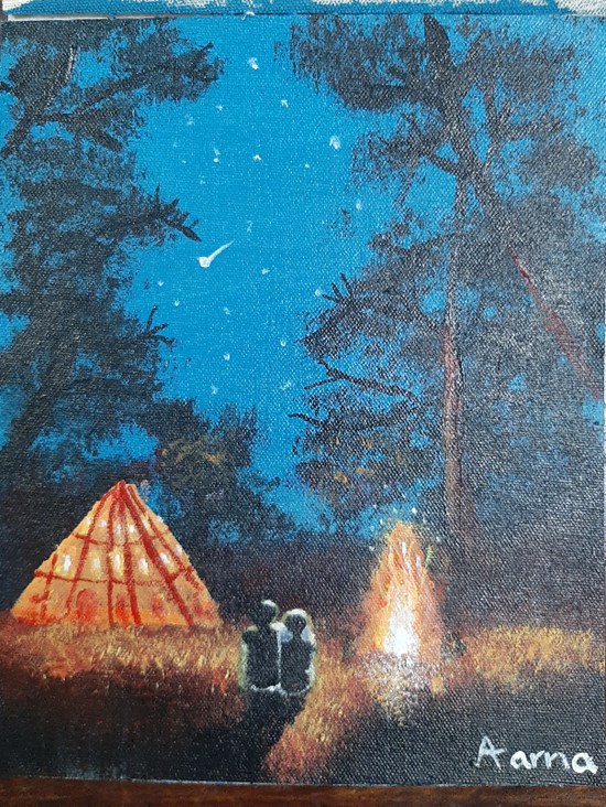 Night before the campfire, painting by Aarna Kalra