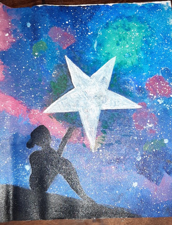 Rewriting the stars, painting by Aarna Kalra