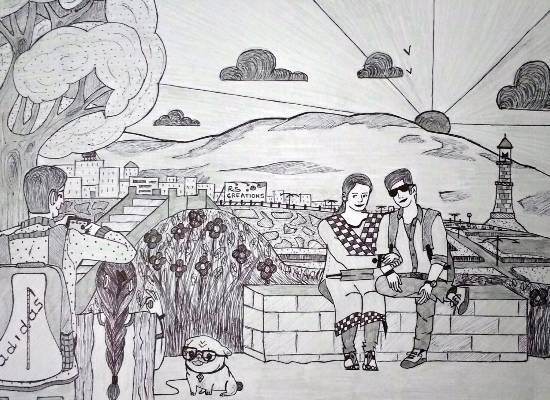 Moments near Tenneti Park, painting by Vattam Rajesh