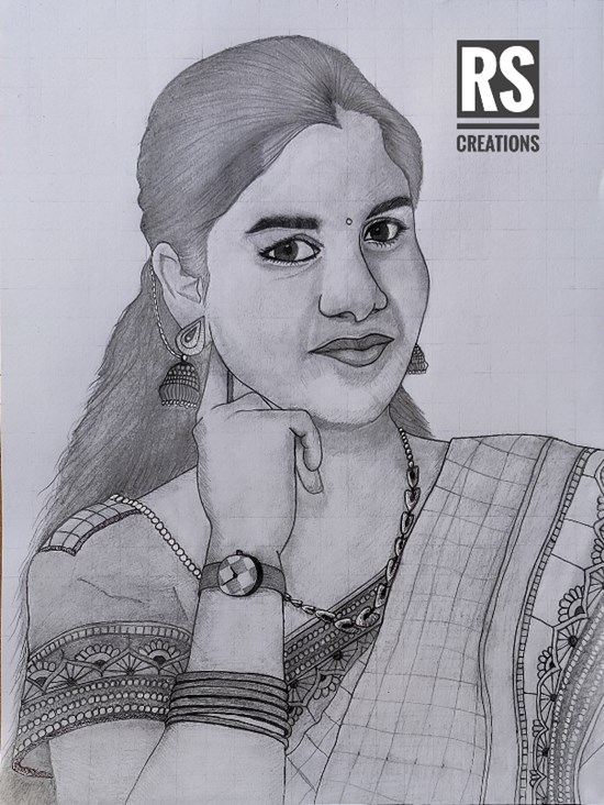 Potrait sketch of latha, painting by Vattam Rajesh