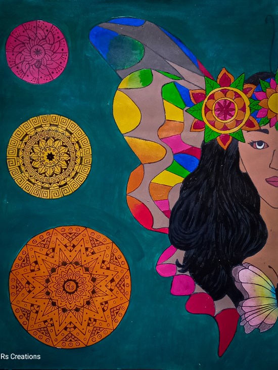 Butterfly Girl, painting by Vattam Rajesh