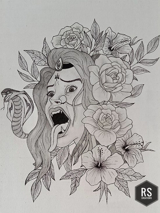 Maa kali, painting by Vattam Rajesh