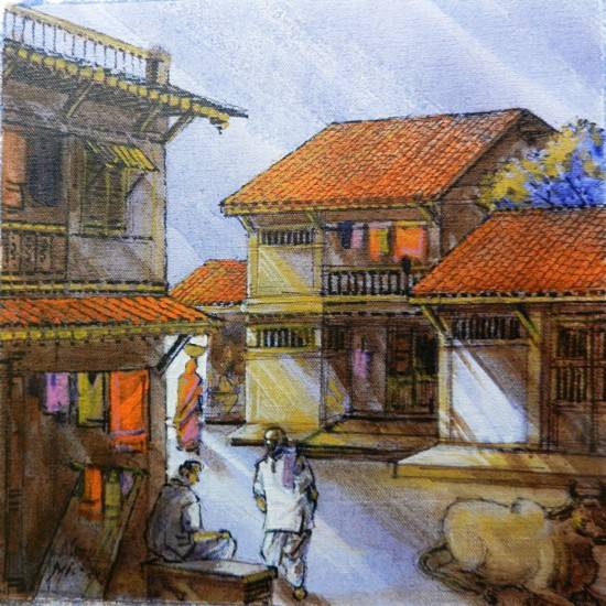 painting by Natubhai Mistry - Blue Shadow