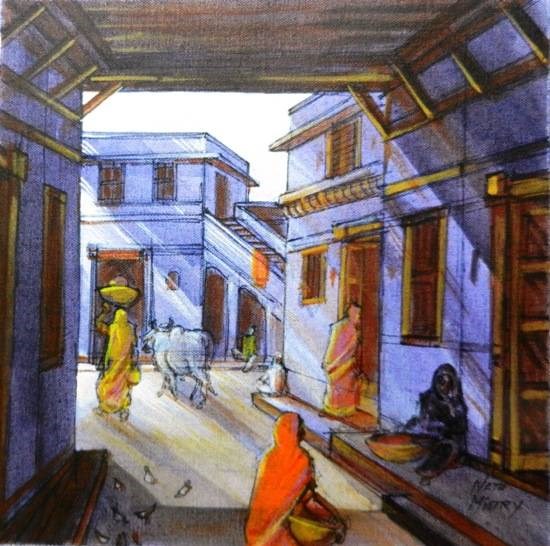 Blue Square, painting by Natubhai Mistry