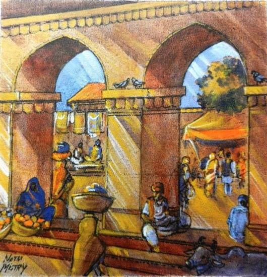 Busy Market, painting by Natubhai Mistry