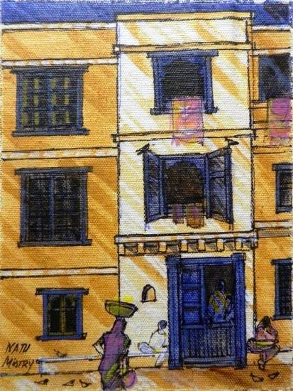 Houses, painting by Natubhai Mistry