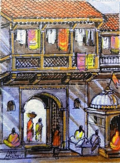 Small Temple, painting by Natubhai Mistry