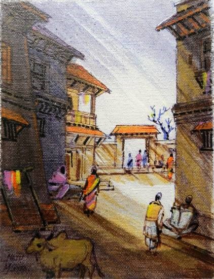 Street Shadow, painting by Natubhai Mistry