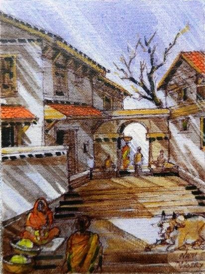 Steps in Street, painting by Natubhai Mistry