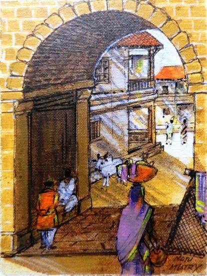 Street Gate - 1, painting by Natubhai Mistry