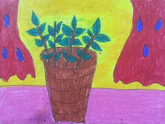 Plant in pot, painting by Aabha Ashutosh Karle