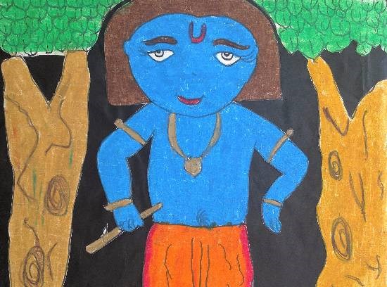 Krishna, painting by Arushi Deepak Nisal