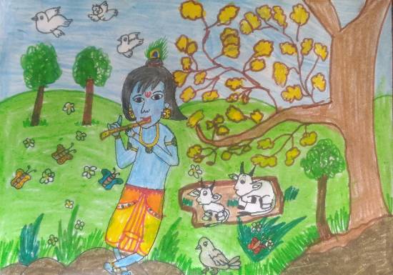 Little Krishna Painting by Hanshal Banawar