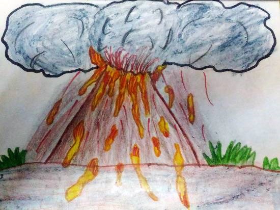 Volcanic eruption, painting by Hanshal Banawar