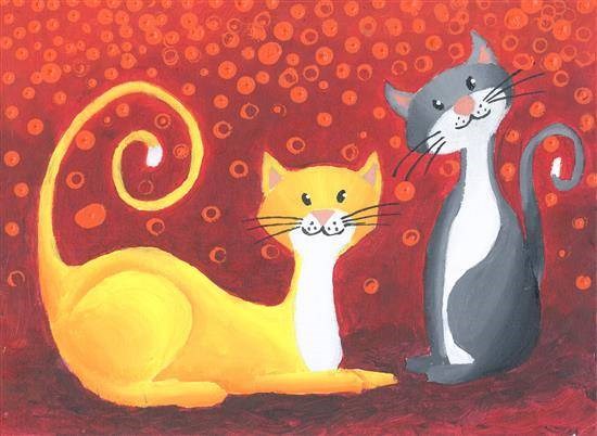 Cats, painting by Aabha Sumangal Kanvinde
