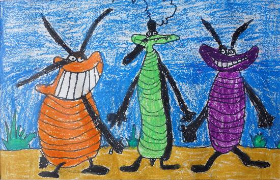 Painting  by Mihir Shriram Sathe - Oggy and cockroaches