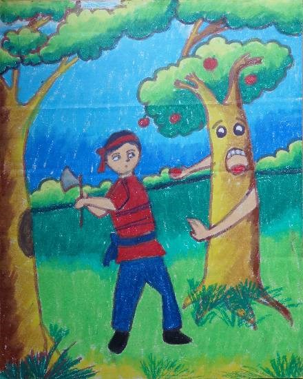 Don't cut trees, painting by Anurag Bhattacharjee