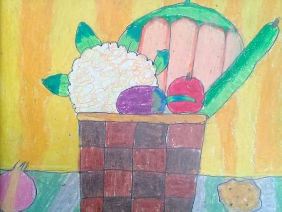 Vegetable basket, painting by Heet Bagrecha