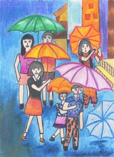 Rain, painting by Abha Prakash Pawar