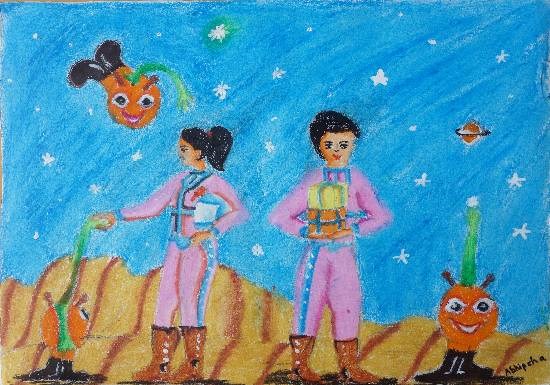 Hello Aliens!, painting by Abhipsha Chakrabarti