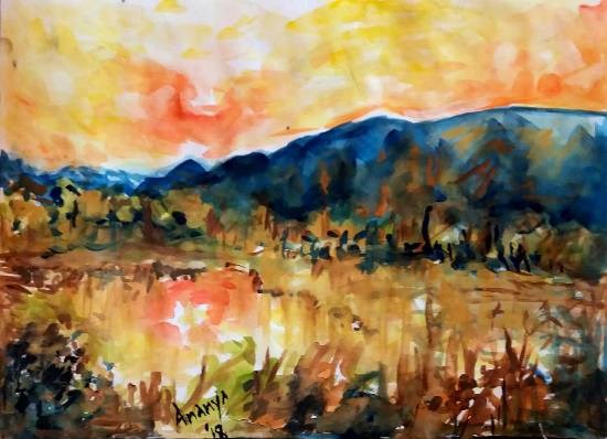 Sunset, painting by Ananya Aloke