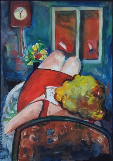 Woman reading, painting by Ananya Aloke