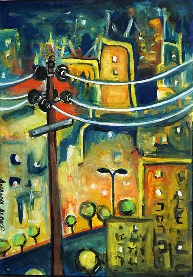 Cityscape, painting by Ananya Aloke