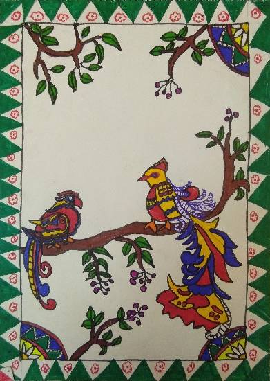 Painting  by Anaya Bhola - Madhubani - Birds