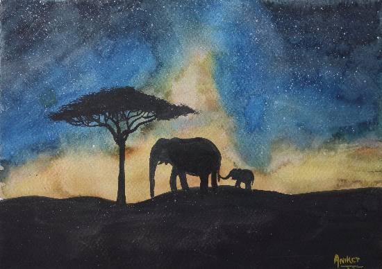 Elephants, painting by Aniket Jena