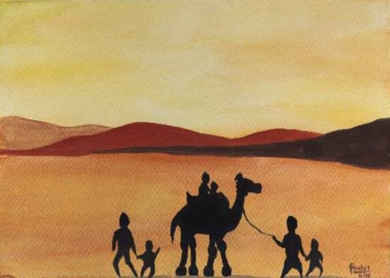 Camel ride, painting by Aniket Jena