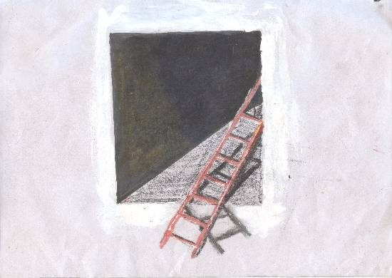 Ladder to roof, painting by Harmandeep Kaur