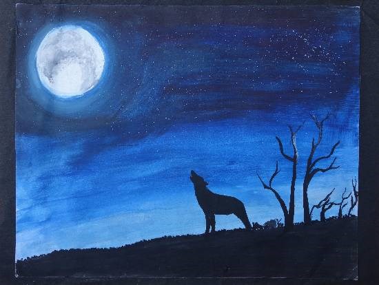 The Full Moon Night, painting by Mahroonisha 