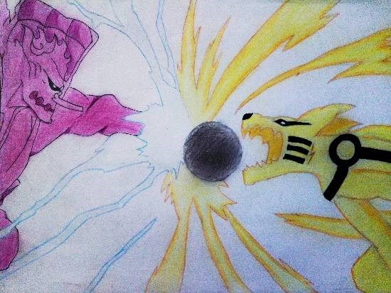 Naruto - kurama Vs Sasuke - susano from Naruto Shippuden, painting by Pranav Tyagi