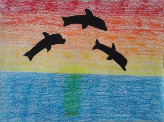 Dolphins, painting by Ananya Jhalani