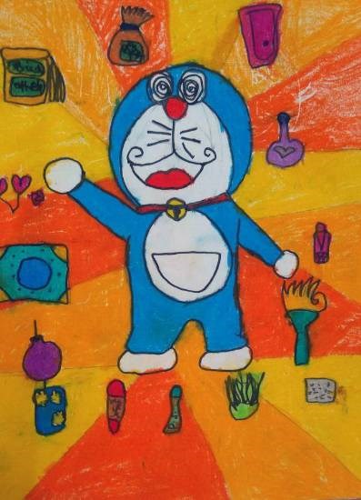 Doraemon, painting by Ananya Ambarish Paranjpe