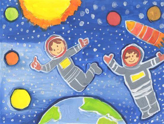 Painting  by Anushka Samit Bandiwdekar - Astronauts