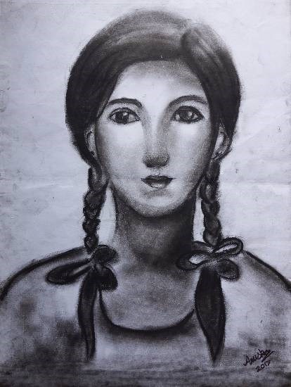Girl in plaits, painting by Anuska Biswas