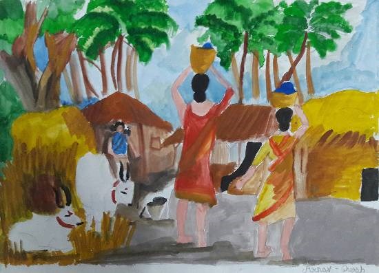 Village, painting by Arnav Dulal Ghosh
