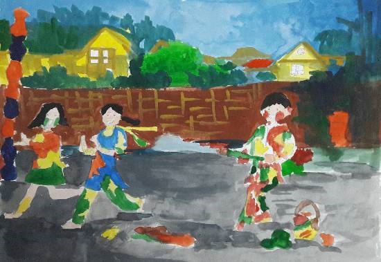 Holi, painting by Arnav Dulal Ghosh