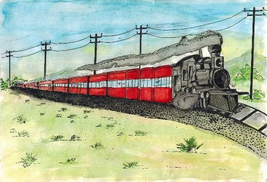 My Memorable Train Journey, painting by Arshad Atique Sarang