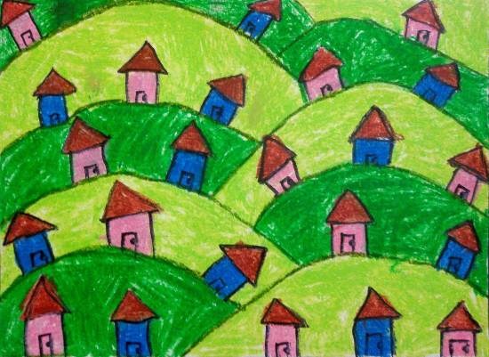 Houses, painting by Asmi Chirag Shah