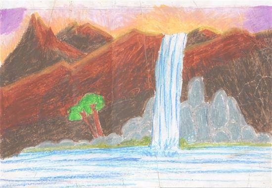 Waterfalls, painting by Diya Ketan Chodhari
