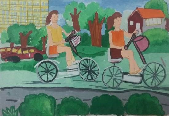 Cycle ride, painting by Ekta Ashish Gupta