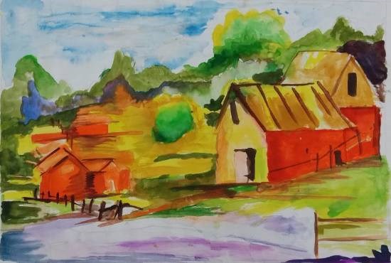 Scenery (Village), painting by Gargei Rahul Lavekar