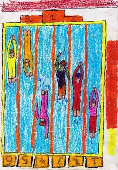 My swimming Competition, painting by Abha Shashikant Chincholi
