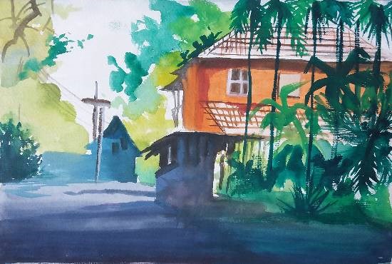 My House in town, painting by Avni Rastogi