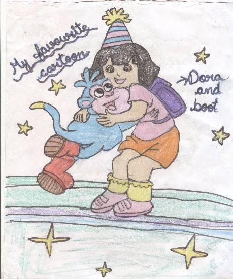 Dora and Boots, painting by Hashanpreet Kaur