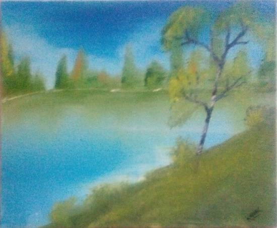Lake, painting by Kanak Agrawal