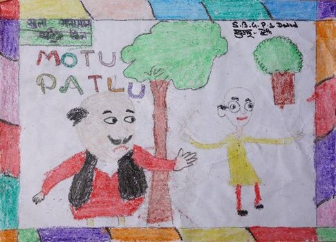 Motu Patlu Painting by Satya Bharti School Fatehpur